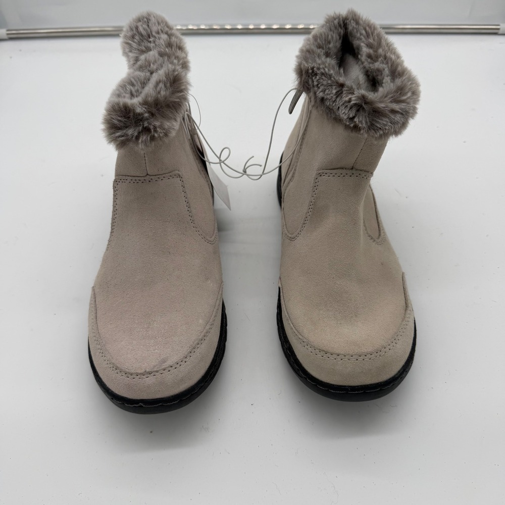 Khombu Iris Womens Cream Suede‎ Faux Fur Trim Winter Ankle Boots Size 10 1527296